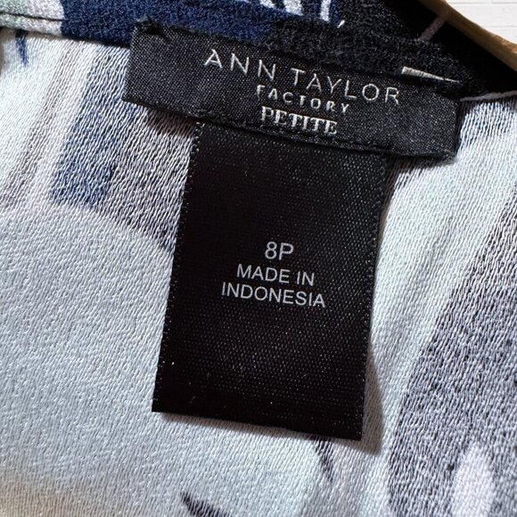 ANN TAYLOR Navy Aqua Blue Ruffle Front Bodice Sleeveless A-Line Dress 8 Petite - Picture 6 of 7